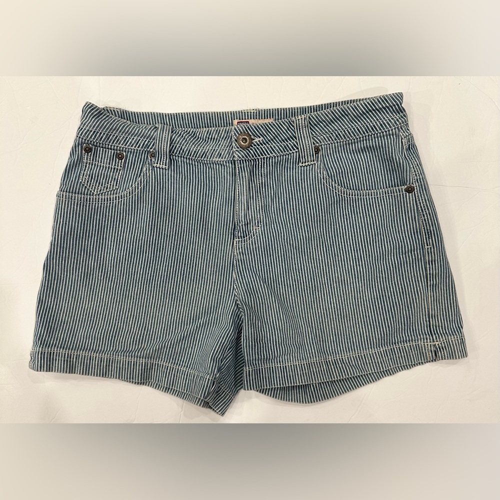 Faded Glory Ladies Stretch Jean Striped Shorts Blue Size 4
